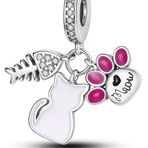 Silver and Pink Cat Charm Pendant